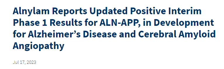 突破进展！新型RNAi疗法治疗阿尔茨海默氏症积极临床结果公布
